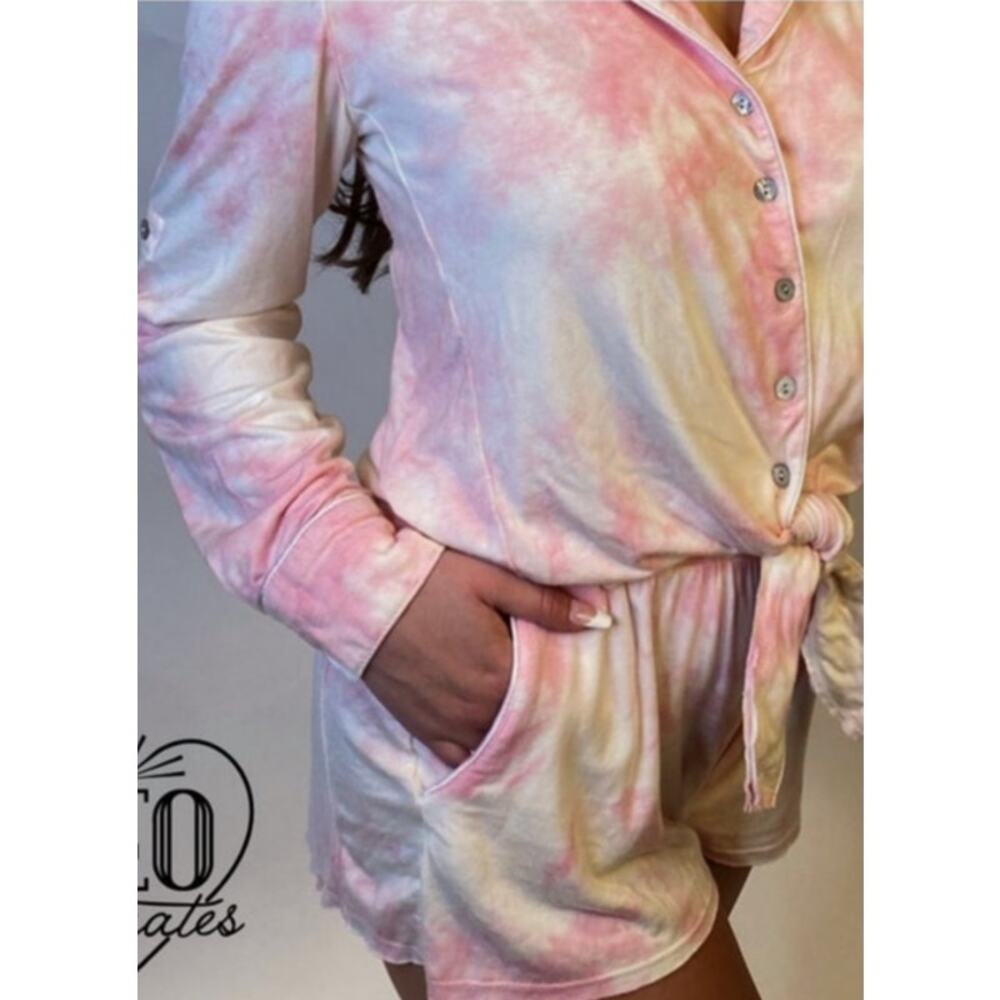 CEO Intimates Mia Pink Tie Dye Soft Shorts‎ Boho Sleepwear Set Womens Size XS